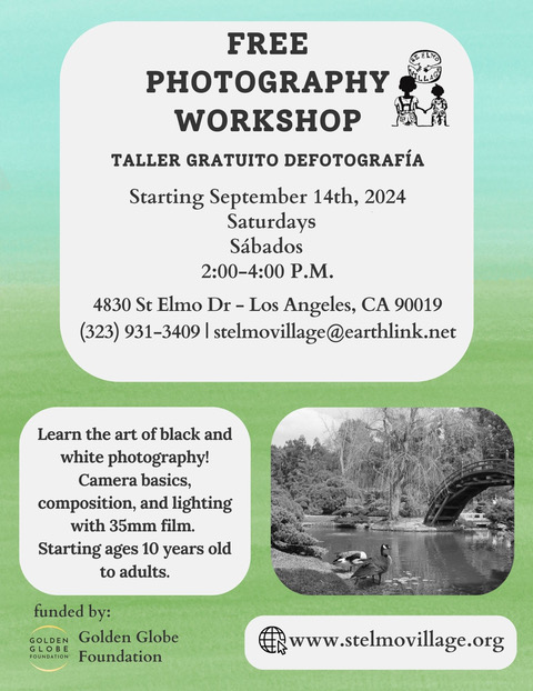 Free Photography Workshop. Starting September 14, Saturdays from 2 to 4 p.m.